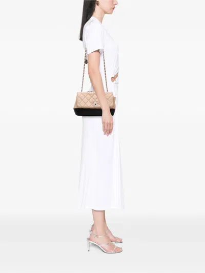 Pre-owned Chanel 2014 Cc Bicolor Quilted Calfskin And Caviar Single Flap Crossbody Bag In Brown