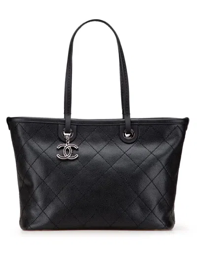 Pre-owned Chanel 2014 Cc Caviar Wild Stitch On The Road Tote Bag In Black