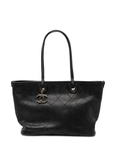 Pre-owned Chanel 2014 Cc Caviar Wild Stitch On The Road Tote Bag In Black