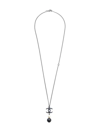 Pre-owned Chanel 2014 Cc Faux-pearl Necklace In Silver