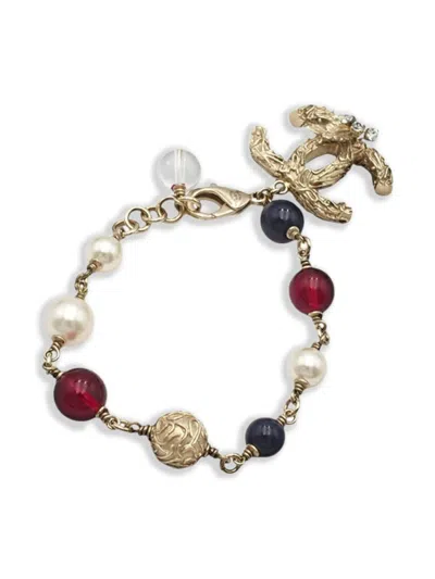 Pre-owned Chanel 2014 Cc Gold Plated Faux Pearl Beaded Bracelet Costume Bracelet