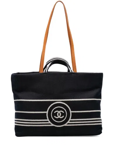 Pre-owned Chanel 2014 Cc Large Denim Shopping Tote Satchel In Blue
