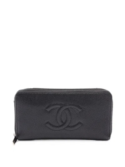 Pre-owned Chanel 2014 Cc Logo Zip-around Wallet In Black