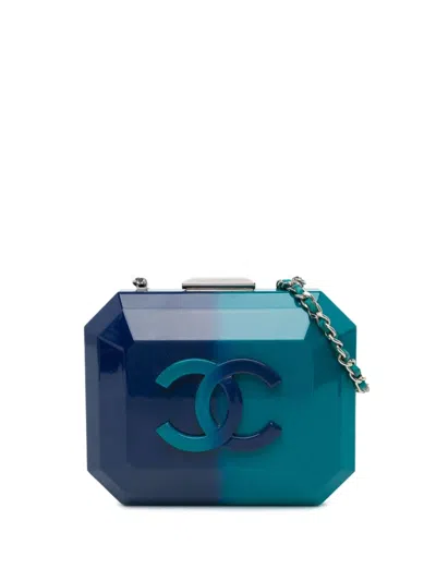 Pre-owned Chanel 2014 Cc Ombre Plexiglass Clutch On Chain Crossbody Bag In Blue