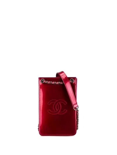 Pre-owned Chanel 2014 Cc Patent Phone Holder Crossbody Bag In Pink