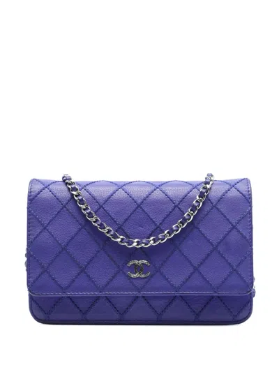 Pre-owned Chanel 2014 Cc Quilted Calfskin Fancy Wallet On Chain Crossbody Bag In Purple
