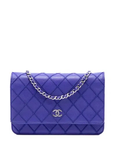 Pre-owned Chanel 2014 Cc Quilted Calfskin Fancy Wallet On Chain Crossbody Bag In Purple