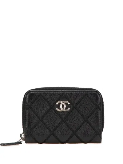 Pre-owned Chanel 2014 Cc Quilted Calfskin Wild Stitch Zip Purse Coin Pouch