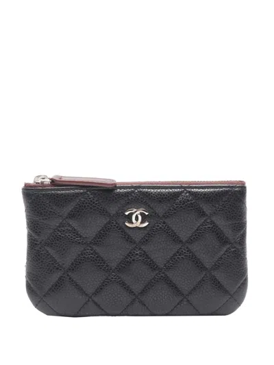 Pre-owned Chanel 2014 Cc Quilted Caviar Pouch In Black