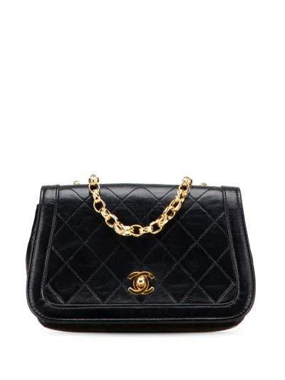 Pre-owned Chanel 2014 Cc Quilted Lambskin Bijoux Chain Curved Full Flap Crossbody Bag In Black