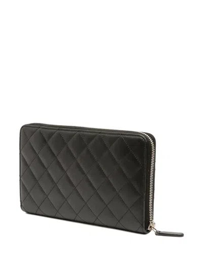 Pre-owned Chanel 2014 Cc Quilted Lambskin Zip Around Wallet Long Wallets In Black