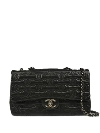 Pre-owned Chanel 2014 Cc Stitch Single Flap Shoulder Bag In Black