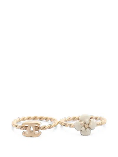 Pre-owned Chanel 2014 Cc-logo Ring Set (set Of Two) In Gold