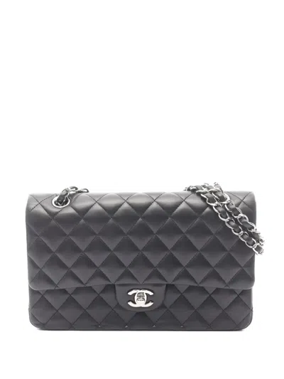 Pre-owned Chanel 2014  Matelassé Double Flap Double Chain Shoulder Bag In Black