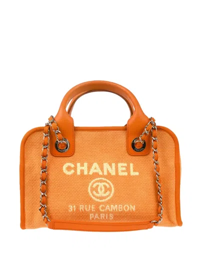 Pre-owned Chanel 2014 Deauville Bowling Shoulder Bag In Orange