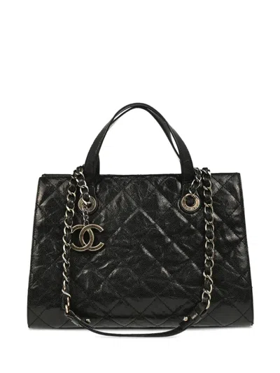 Pre-owned Chanel 2014 Diamond-quilted Chained Tote Bag In Black