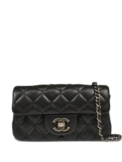 Pre-owned Chanel 2014 Diamond-quilted Leather-chain Shoulder Bag In Black