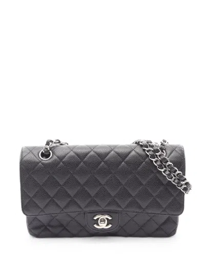 Pre-owned Chanel 2014 Double Flap Caviar-leather Shoulder Bag In Black