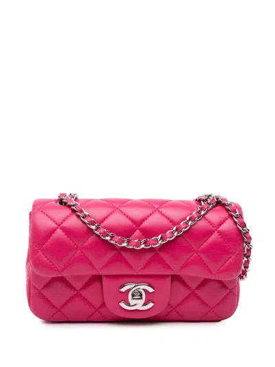 Pre-owned Chanel 2014 Extra Mini Rectangular Classic Lambskin Flap Crossbody Bag In Pink