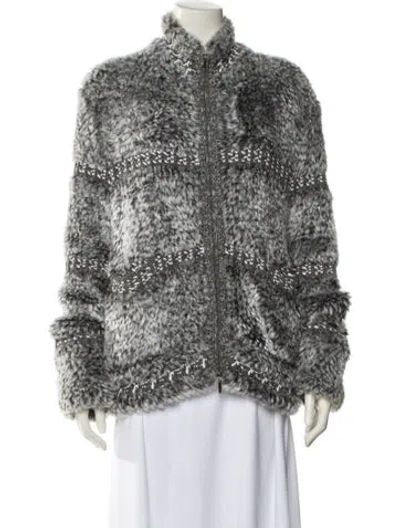Pre-owned Chanel 2014 Faux Fur Faux Fur Jacket In Gray