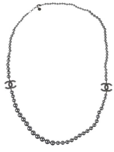 Pre-owned Chanel 2014 Faux-pearl Necklace In Silver