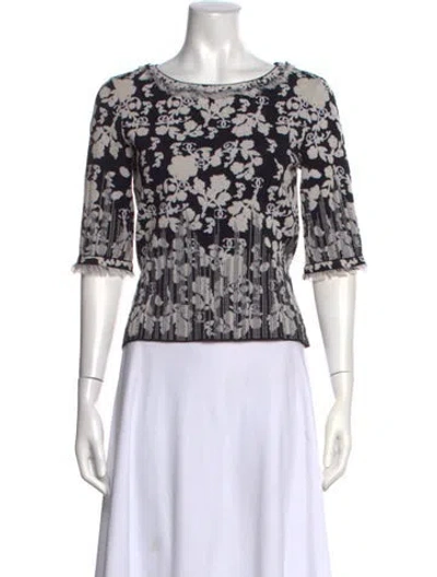 Pre-owned Chanel 2014 Floral Print Sweater In Black/white