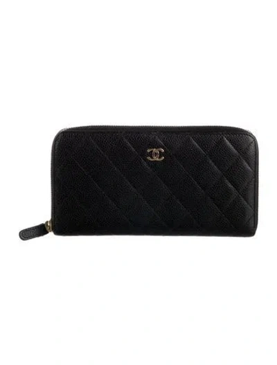 Pre-owned Chanel 2014 Gusset Zip Around Wallet Continental Wallet In Black