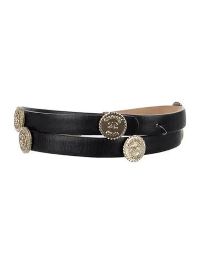 Pre-owned Chanel 2014 Interlocking Cc Logo Belt In Black