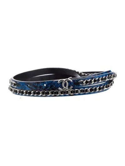 Pre-owned Chanel 2014 Interlocking Cc Logo Belt In Blue