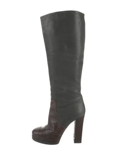 Pre-owned Chanel 2014 Interlocking Cc Logo Boots In Brown