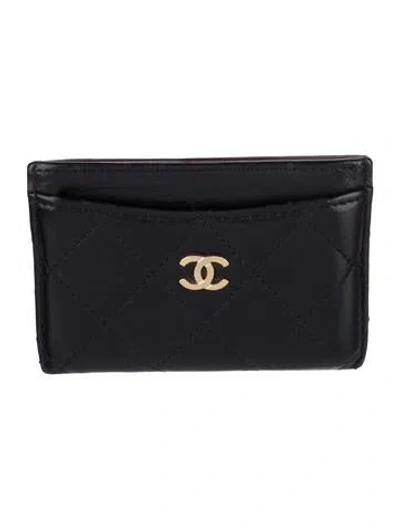 Pre-owned Chanel 2014 Interlocking Cc Logo Card Holder In Black