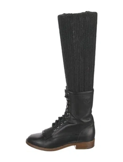 Pre-owned Chanel 2014 Interlocking Cc Logo Combat Boots In Black