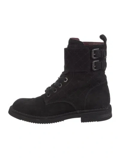 Pre-owned Chanel 2014 Interlocking Cc Logo Combat Boots In Black