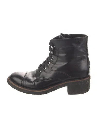 Pre-owned Chanel 2014 Interlocking Cc Logo Combat Boots In Black