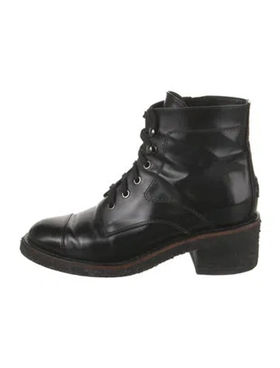 Pre-owned Chanel 2014 Interlocking Cc Logo Combat Boots In Black