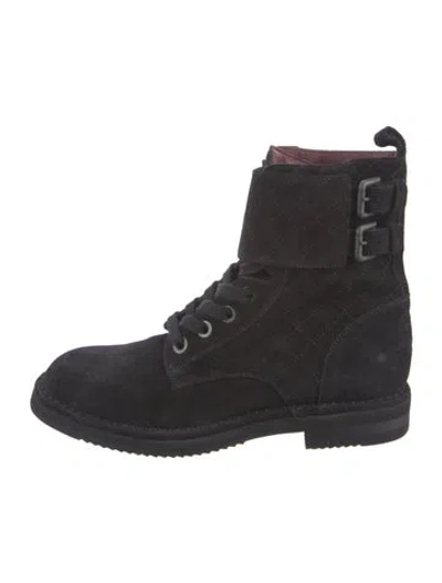 Pre-owned Chanel 2014 Interlocking Cc Logo Combat Boots In Black