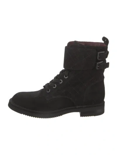 Pre-owned Chanel 2014 Interlocking Cc Logo Combat Boots In Black