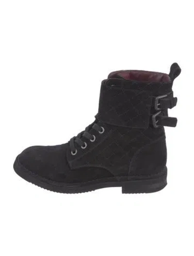 Pre-owned Chanel 2014 Interlocking Cc Logo Combat Boots In Black