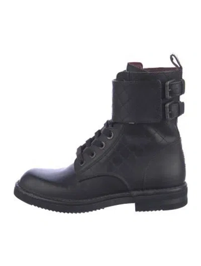 Pre-owned Chanel 2014 Interlocking Cc Logo Combat Boots In Blue
