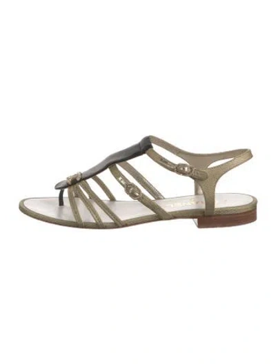 Pre-owned Chanel 2014 Interlocking Cc Logo Gladiator Sandals In Gold