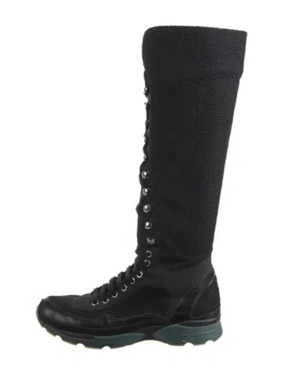 Pre-owned Chanel 2014 Interlocking Cc Logo Lace-up Boots In Black