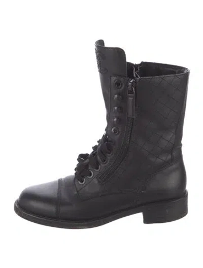 Pre-owned Chanel 2014 Interlocking Cc Logo Lace-up Boots In Black/blue