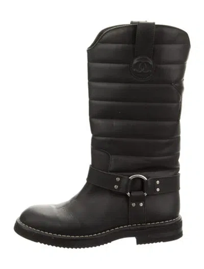 Pre-owned Chanel 2014 Interlocking Cc Logo Moto Boots In Black