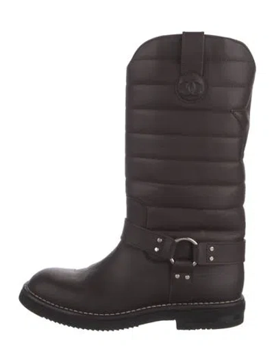 Pre-owned Chanel 2014 Interlocking Cc Logo Moto Boots In Brown