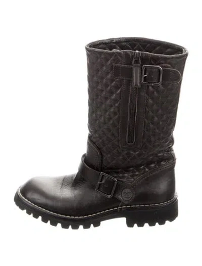 Pre-owned Chanel 2014 Interlocking Cc Logo Moto Boots In Brown