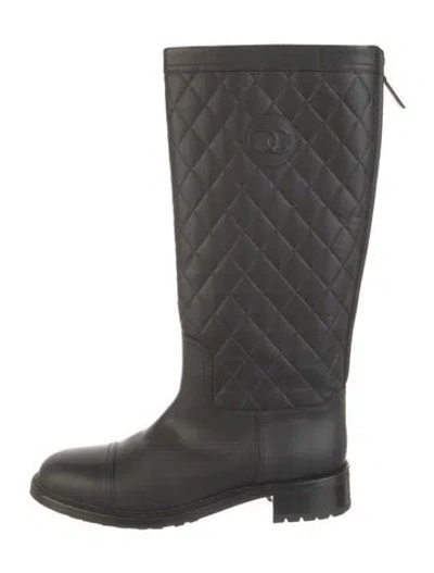 Pre-owned Chanel 2014 Interlocking Cc Logo Riding Boots In Black