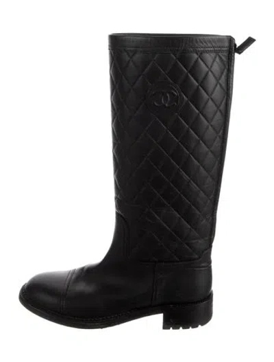 Pre-owned Chanel 2014 Interlocking Cc Logo Riding Boots In Black