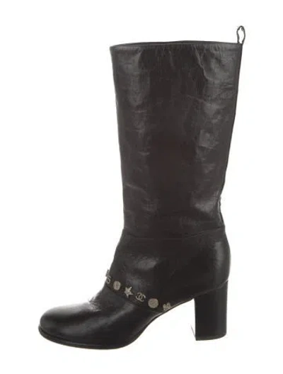 Pre-owned Chanel 2014 Interlocking Cc Logo Riding Boots In Black