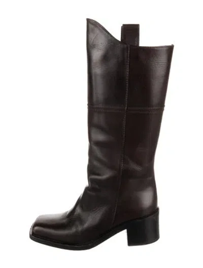 Pre-owned Chanel 2014 Interlocking Cc Logo Riding Boots In Brown