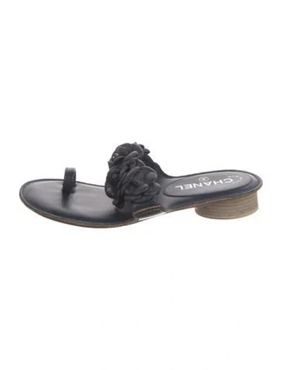 Pre-owned Chanel 2014 Interlocking Cc Logo Slides In Blue